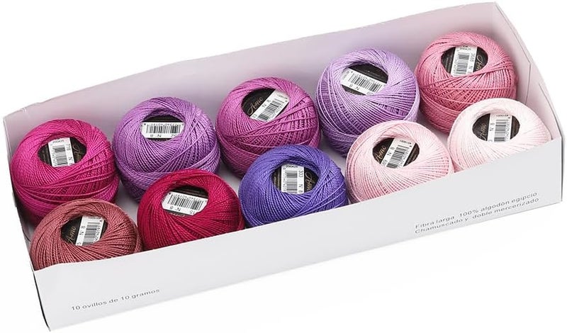 AMOHilos Size 8 Double Mercerized Egyptian Long Staple Cotton Pearl Thread Ball 10 Grams (87 Yards) Embroidery Thread 10 Colors per Box for Crochet Hardanger Cross Stitch Hand Embroidery (Set1) - Image 1